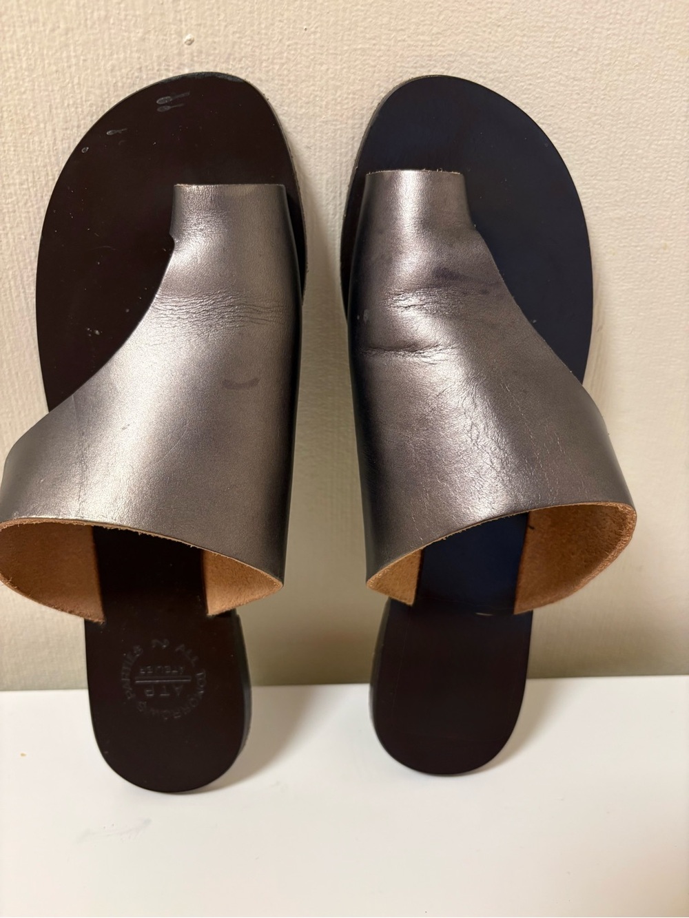 ATP Atelier Rosa Linen Leather Cutout Sandals Size US 6.5 Metallic Bronze